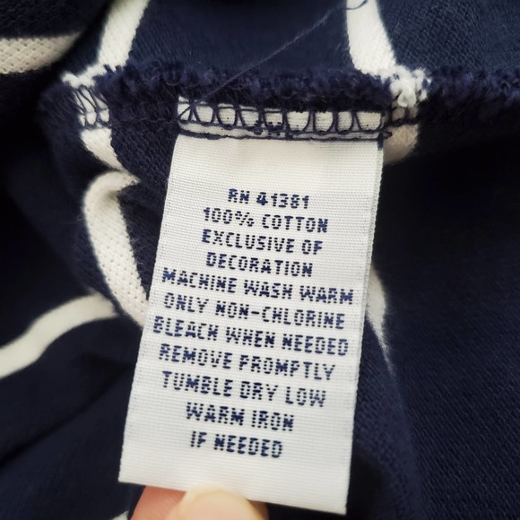 Polo By Ralph Lauren Navy Blue d and White Striped Red Logo Shirt Sz M - Picture 7 of 7